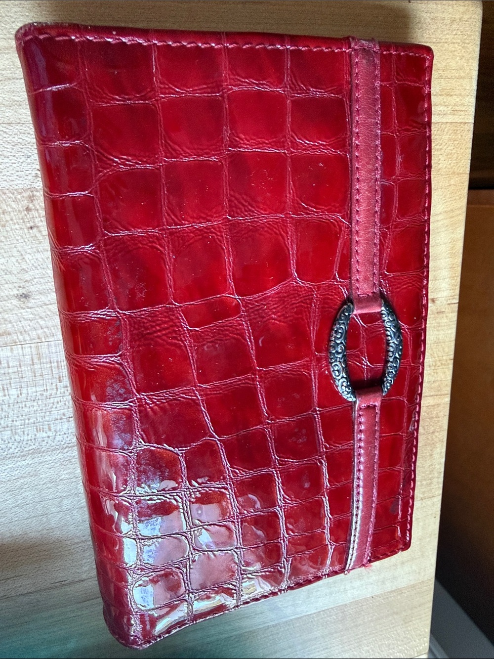 Red Croc-Embossed Patent Leather Organizer